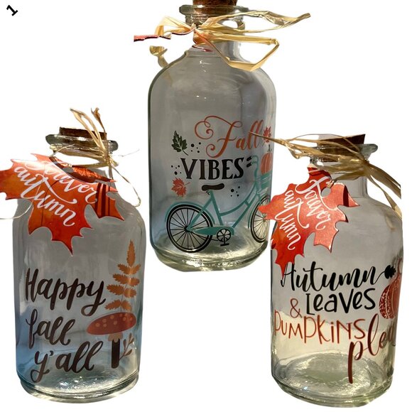 Other - Autumn Decor Corked Bottles Set - Rustic Home Fall Accents